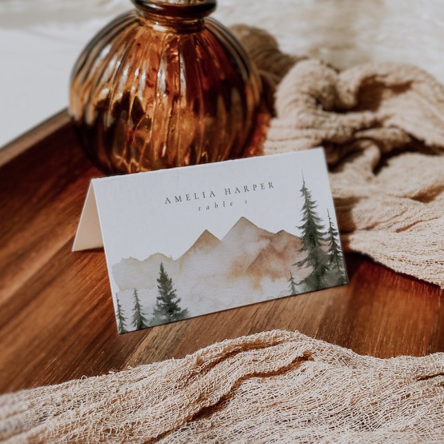 Watercolor Mountain Forest Pine  Place Card (Creator Uploaded)