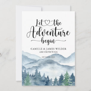 Watercolor Mountain Forest Pregnancy Announcement