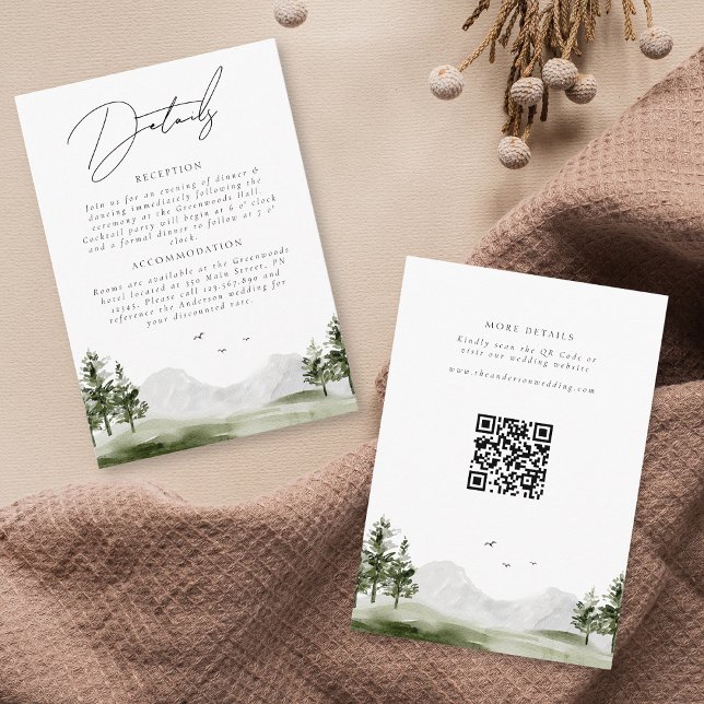 Watercolor Mountain Forest Wedding Script Detail Enclosure Card (Creator Uploaded)