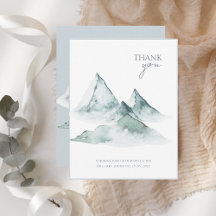 Watercolor Mountain Green and White Winter Wedding