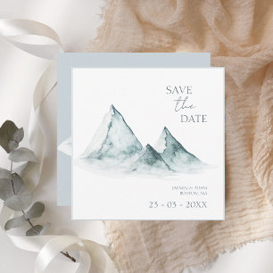 Watercolor Mountain Green Winter Wedding Save The Date