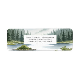Watercolor Mountain Lake Forest Wedding Return Address Label