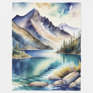 Watercolor Mountain Lake Scene 4:5 Poster Fleece Blanket