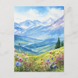 Watercolor Mountain Landscape Background Postcard