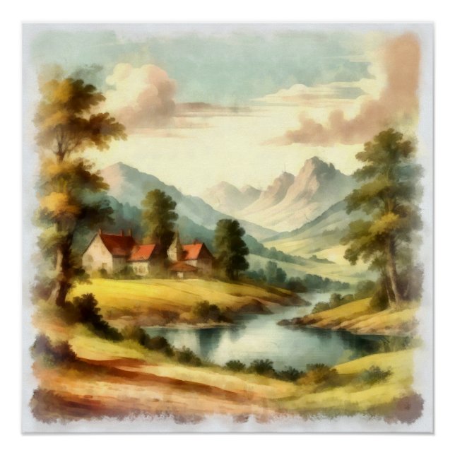 Watercolor, mountain landscape poster (Front)