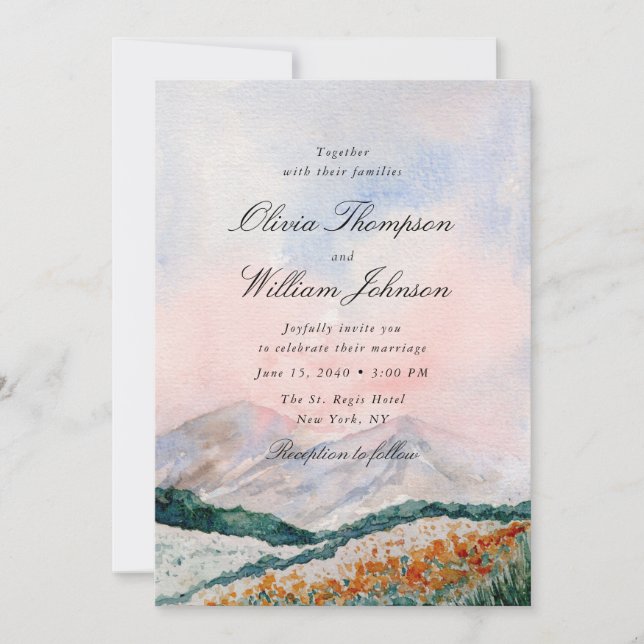 Watercolor Mountain Landscape Wedding Invitation (Front)