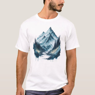Watercolor Mountain Landscape with River T-Shirt