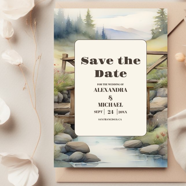 Watercolor Mountain Meadow Wedding Save The Date (Creator Uploaded)
