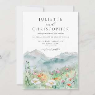 Watercolor Mountain Meadow Wildflowers Wedding Invitation