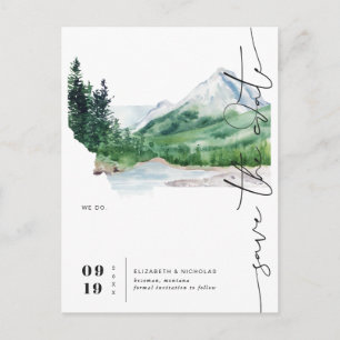 Watercolor Mountain Montana Map Save the Date Announcement Postcard