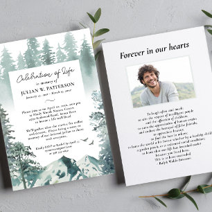 Watercolor Mountain Pine Celebration of Life Photo Invitation