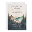 Watercolor Mountain Pine Forest Save The Date Card