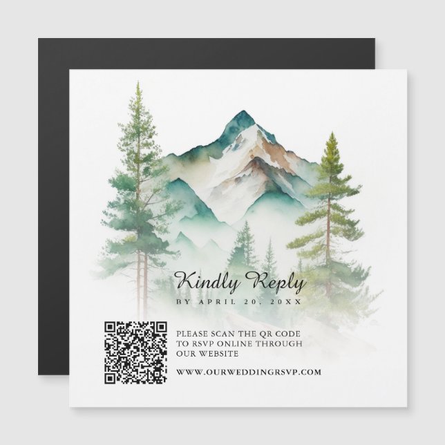 Watercolor Mountain QR Code RSVP Magnetic Card (Front/Back)