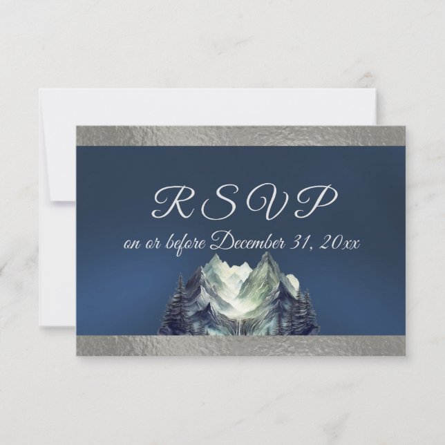 Watercolor Mountain & Ribbon RSVP Card (Front)