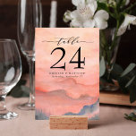 Watercolor Mountain Rustic Coral Sunset Table Number<br><div class="desc">* Warning: Please order each number individually; it will not auto-populate the numbers. When it comes to wedding stationery, woodland styles kick off the theme for a magical evening or an entire wedding weekend in the mountains Set the tone of your rustic wedding with this mountain-inspired design featuring a watercolor...</div>