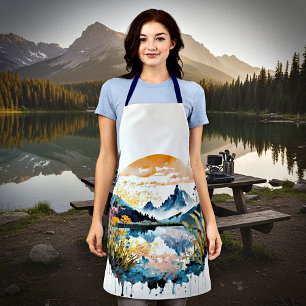 Watercolor mountain scene apron