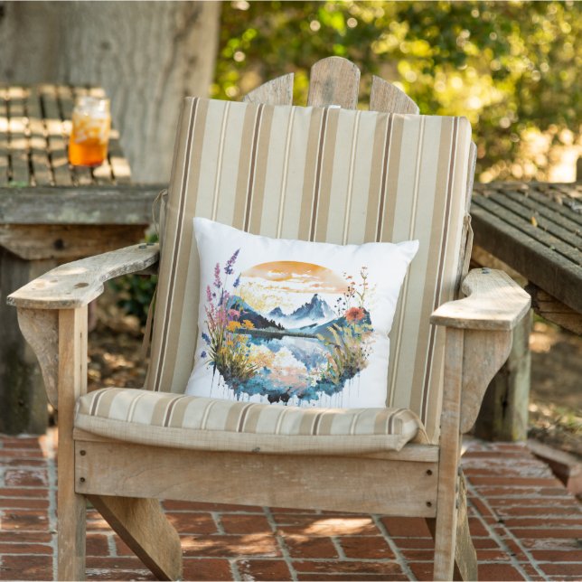 Watercolor mountain scene cushion (Chair)
