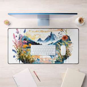 Watercolor mountain scene desk mat