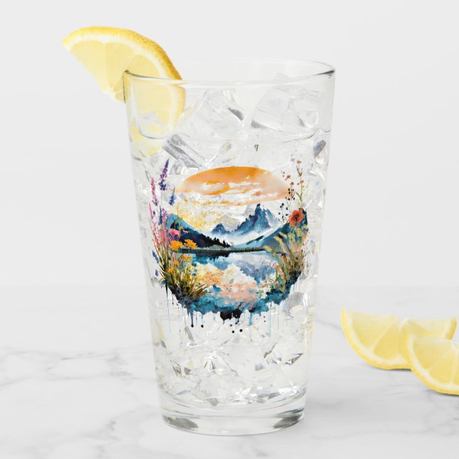 Watercolor mountain scene glass (Front Ice)