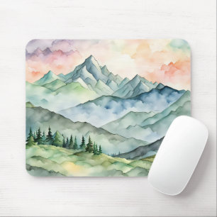 Watercolor Mountain Scene Mouse Pad