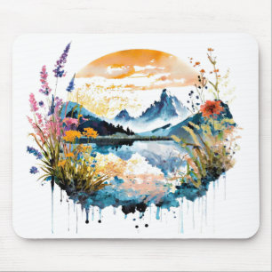 Watercolor mountain scene mouse pad