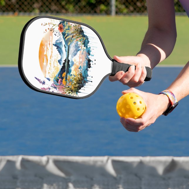Watercolor mountain scene pickleball paddle (Insitu)