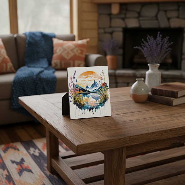 Watercolor mountain scene plaque (Creator Uploaded)