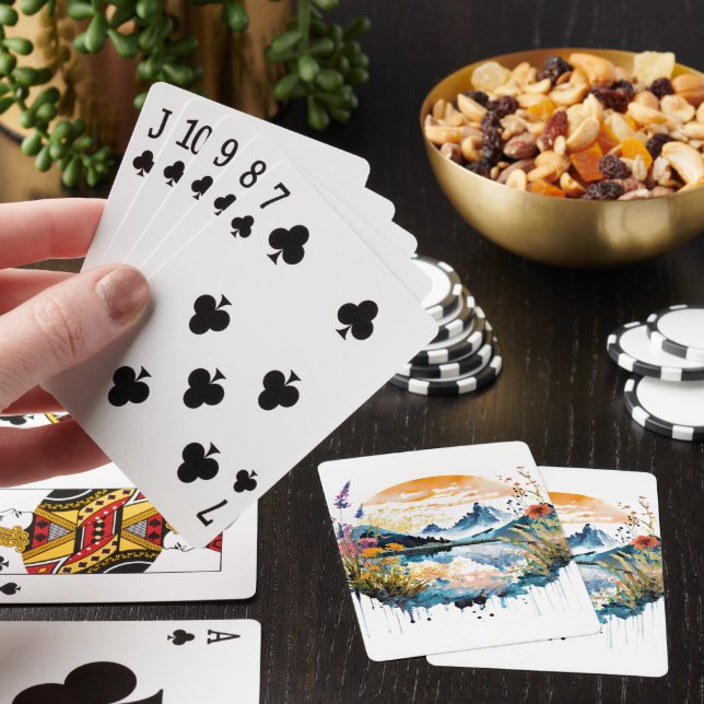 Watercolor mountain scene playing cards (In Situ)