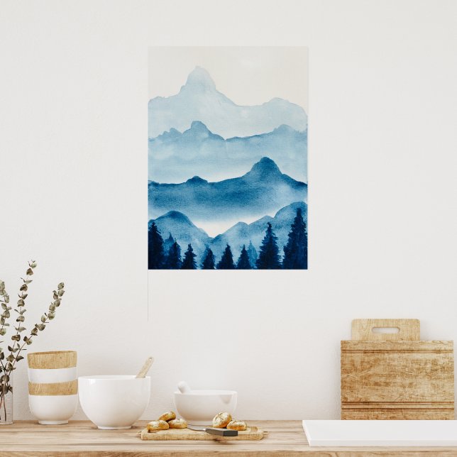 Watercolor Mountain Scenery Poster (Kitchen)