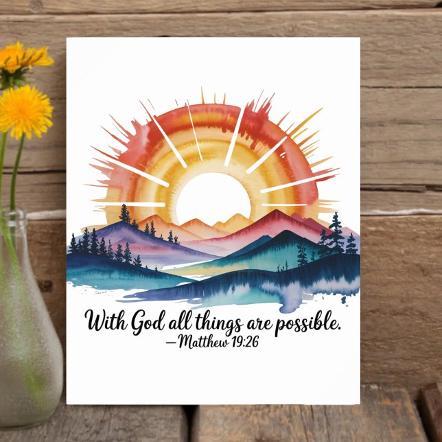 Watercolor Mountain Sunrise Bible Verse Poster (Creator Uploaded)