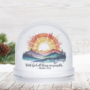 Watercolor Mountain Sunrise Bible Verse Snowglobe