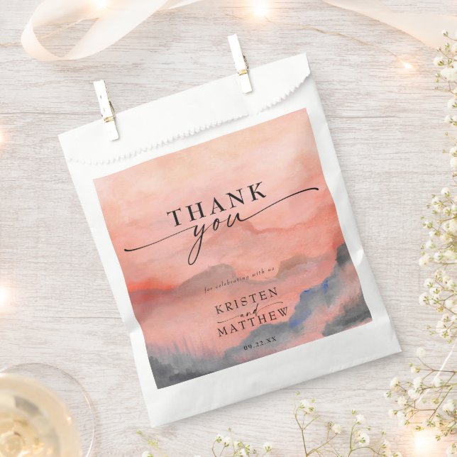 Watercolor Mountain Sunset Rustic Wedding Favour Bag (Clipped)