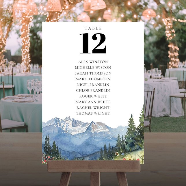 Watercolor Mountain Table Number Seating Chart (Watercolor Mountain Table Number Seating Chart)