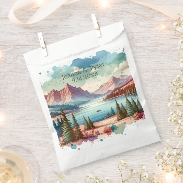 Watercolor Mountain Views Wedding  Favour Bag (Clipped)