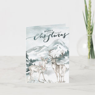Watercolor Mountain Watercolor   Woodland Deer Holiday Card