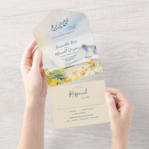 Watercolor Mountain Wedding  All In One Invitation