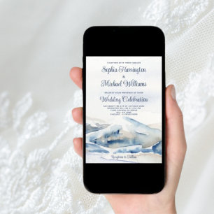 Watercolor Mountain Wedding Invitation QR Code 