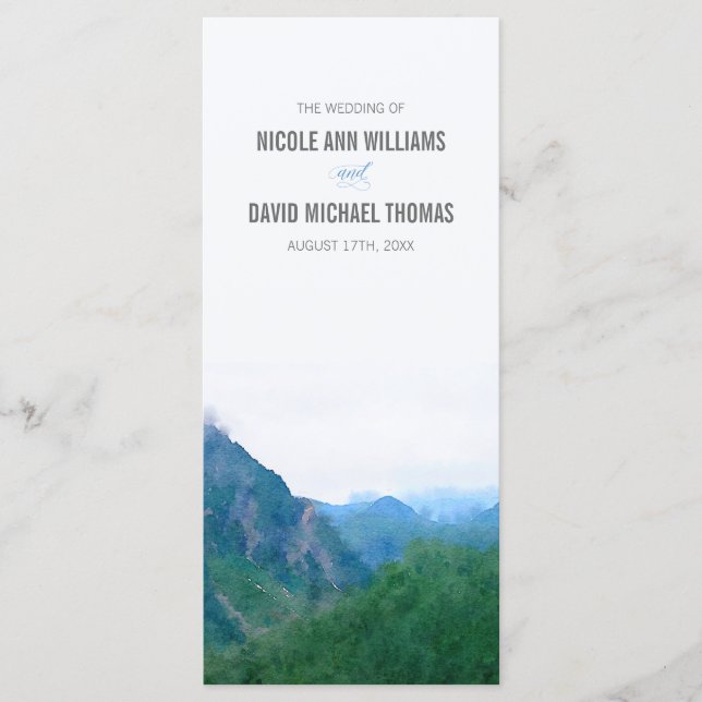 Watercolor Mountain Wedding Program (Front)