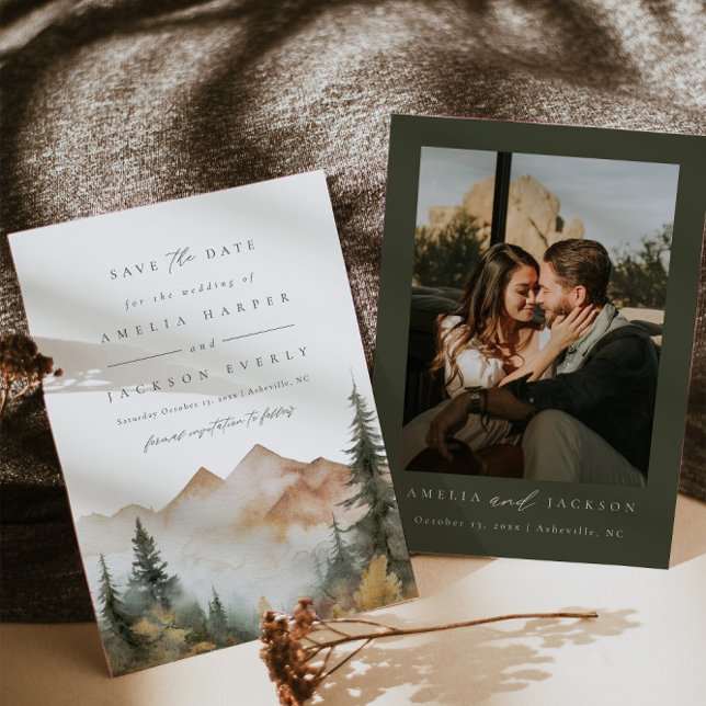 Watercolor Mountain Wedding Save The Date Invitation (Creator Uploaded)