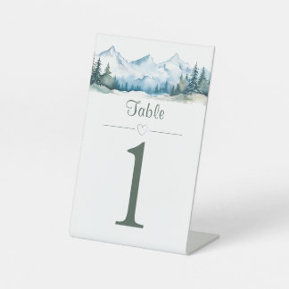 Watercolor Mountain Wedding Table Number Pedestal Sign