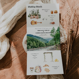 Watercolor Mountain Wedding Tri-Fold Invitation