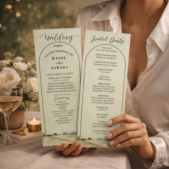 Watercolor Mountain Wildflower Charcoal Boho Program (Watercolor Mountain Wildflower Sage Green Boho Wedding Arch Program)