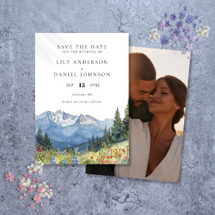 Watercolor Mountain Wildflower Photo Wedding Save The Date