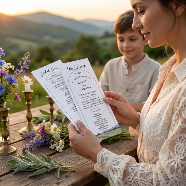 Watercolor Mountain Wildflower Sage Green Boho Program (Watercolor Mountain Wildflower Sage Green Boho Wedding Arch Program)
