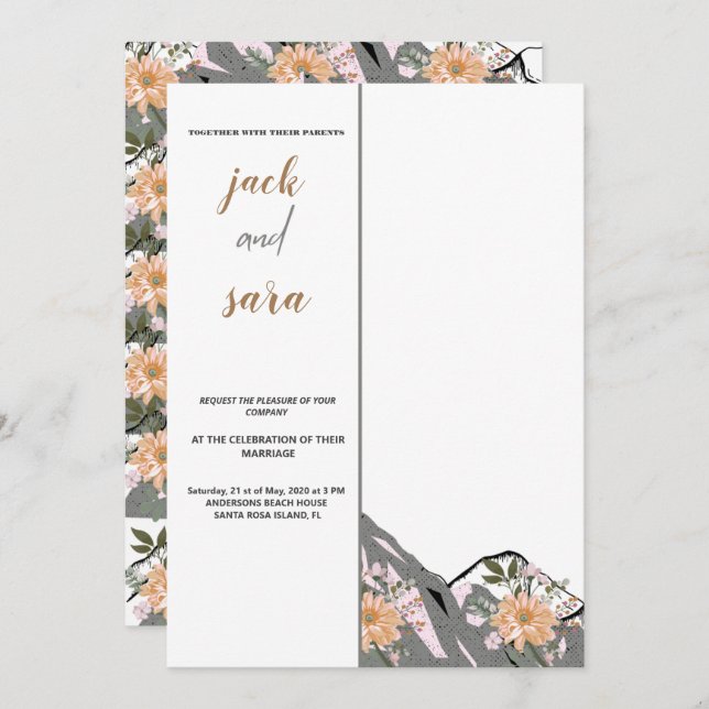  Watercolor Mountain Wildflower Wedding Invitation (Front/Back)