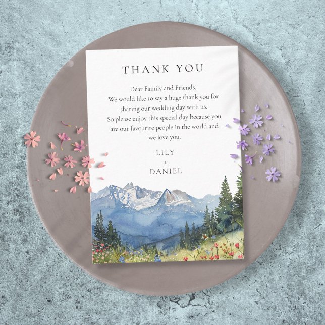 Watercolor Mountain Wildflower Wedding Thank You Place Card (Watercolor Mountain Wildflower Wedding Thank You Place Card)