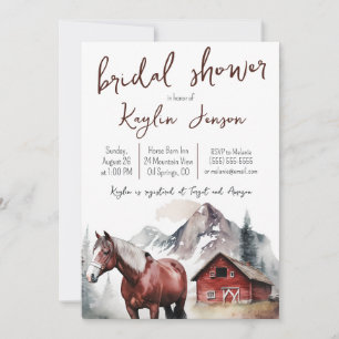 Watercolor Mountain with Horse Bridal Shower Invitation