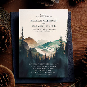 Watercolor Mountains And Pine Forest Wedding Invitation