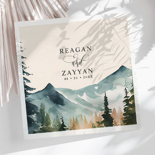 Watercolor Mountains And Pines Rustic Wedding Napkin