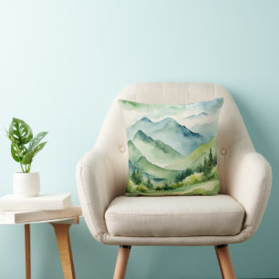 Watercolor Mountains and Trees Cushion